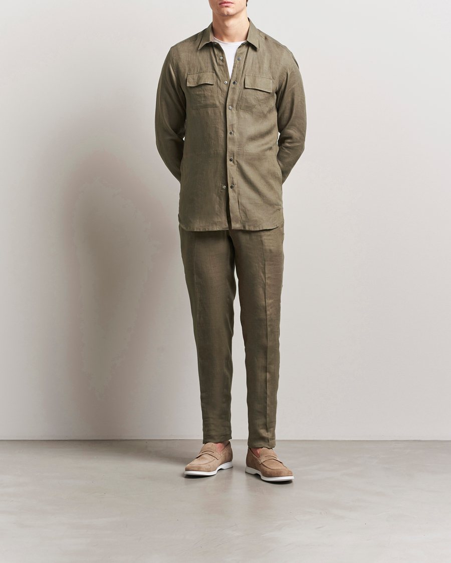 Herre | Skjorter | Kiton | Linen Overshirt Olive