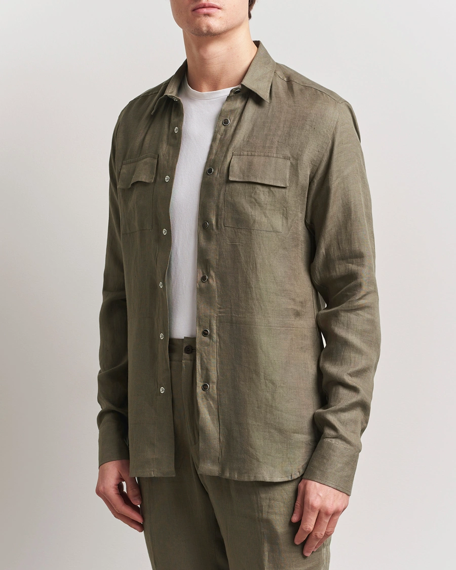 Herre | Skjorter | Kiton | Linen Overshirt Olive