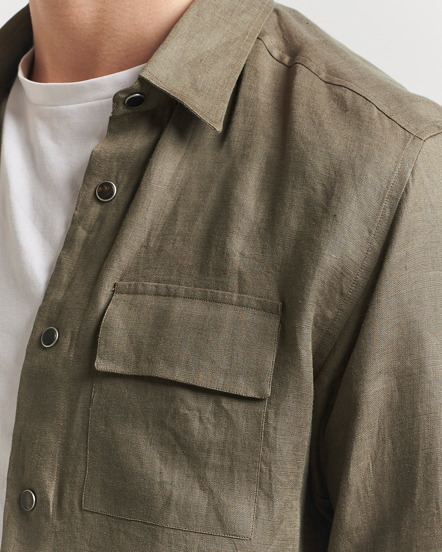 Herre | Skjorter | Kiton | Linen Overshirt Olive