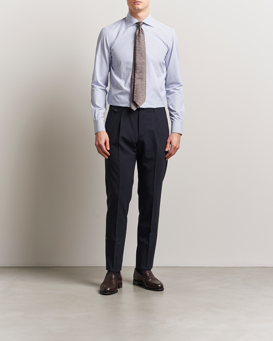 Herre | Skjorter | Kiton | Slim Fit Dress Shirt Light Blue Stripe