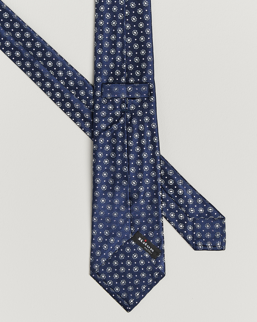 Herre | Slips | Kiton | Flower Jacquard Silk Tie Navy