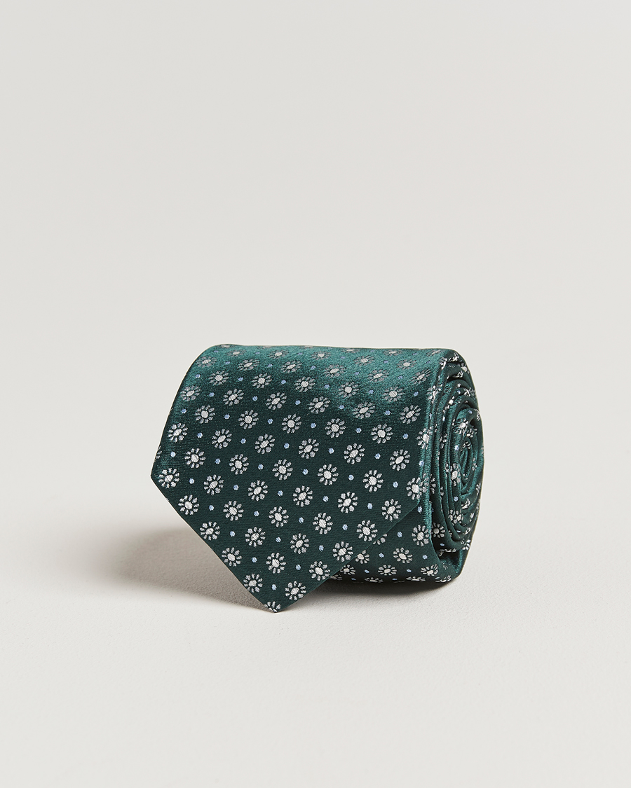 Herre | Slips | Kiton | Flower Jacquard Silk Tie Dark Green