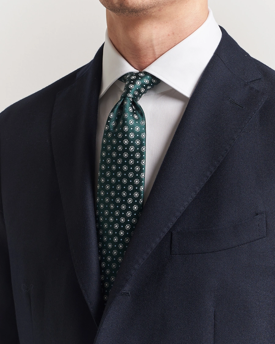 Herre | Slips | Kiton | Flower Jacquard Silk Tie Dark Green