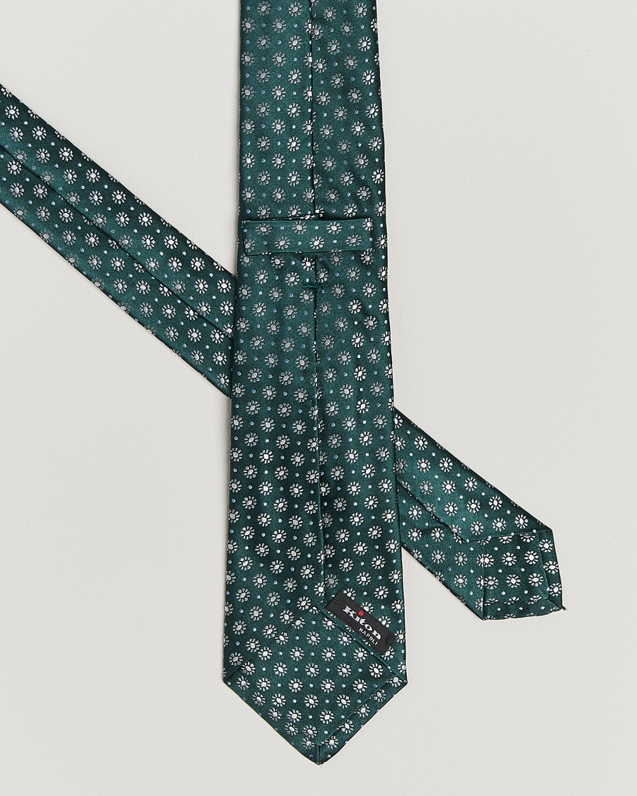 Herre | Slips | Kiton | Flower Jacquard Silk Tie Dark Green