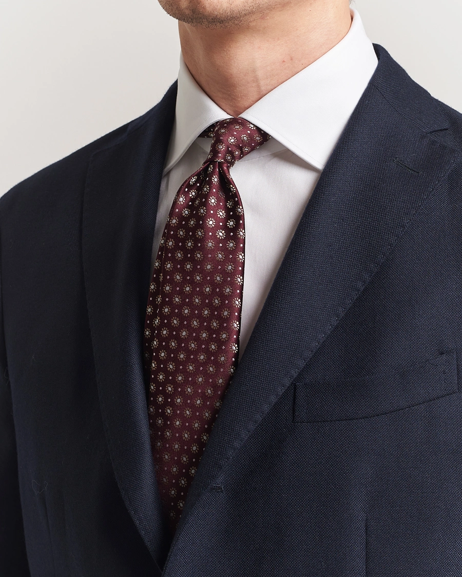 Herre | Slips | Kiton | Flower Jacquard Silk Tie Brown