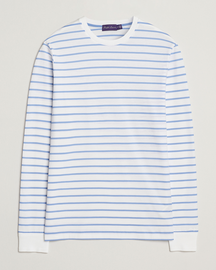 Herre | T-Shirts | Ralph Lauren Purple Label | Long Sleeve Striped T-Shirt White/Cornflower