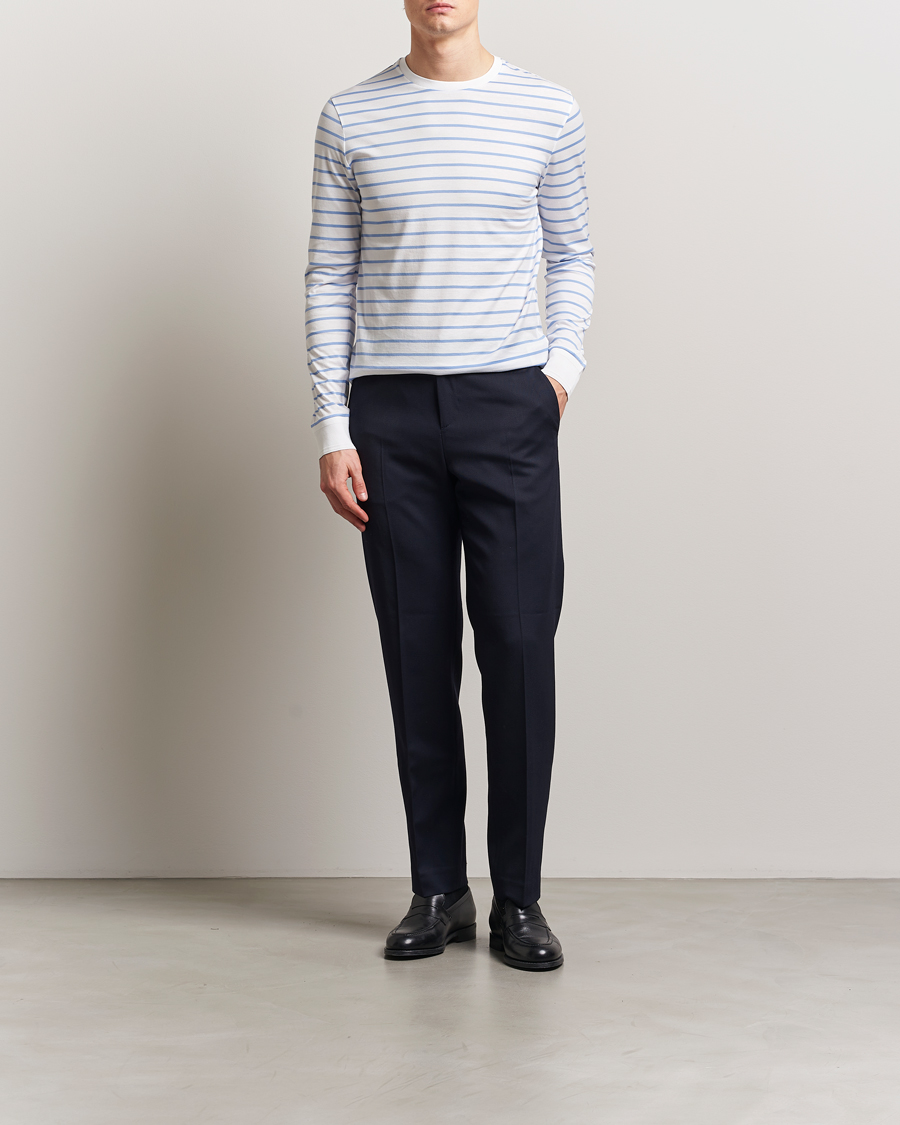 Herre | T-Shirts | Ralph Lauren Purple Label | Long Sleeve Striped T-Shirt White/Cornflower