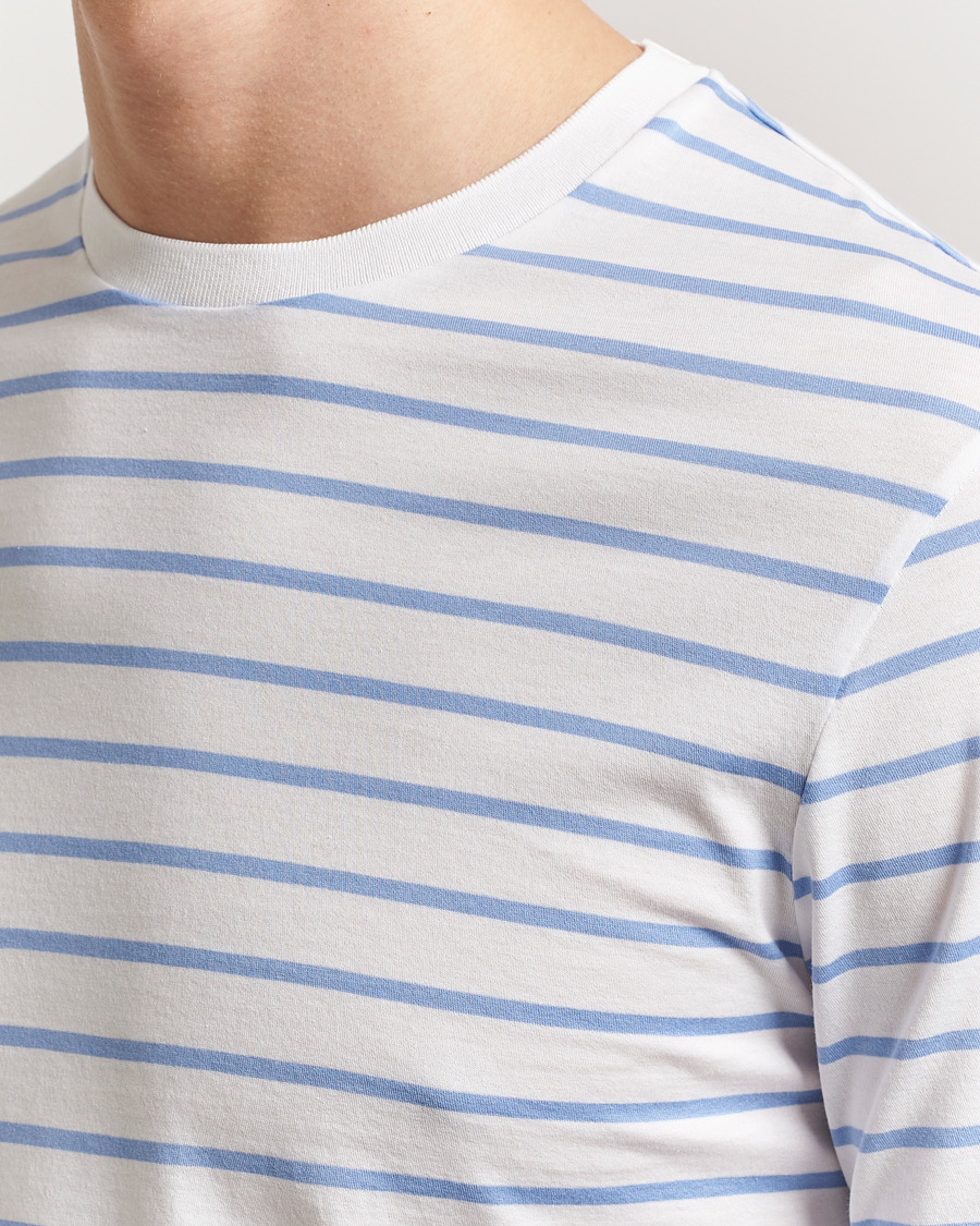 Herre | T-Shirts | Ralph Lauren Purple Label | Long Sleeve Striped T-Shirt White/Cornflower