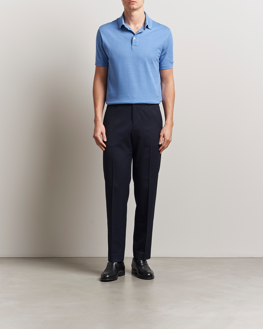 Herre | Pikéer | Ralph Lauren Purple Label | Cotton/Silk Short Sleeve Polo Cornflower