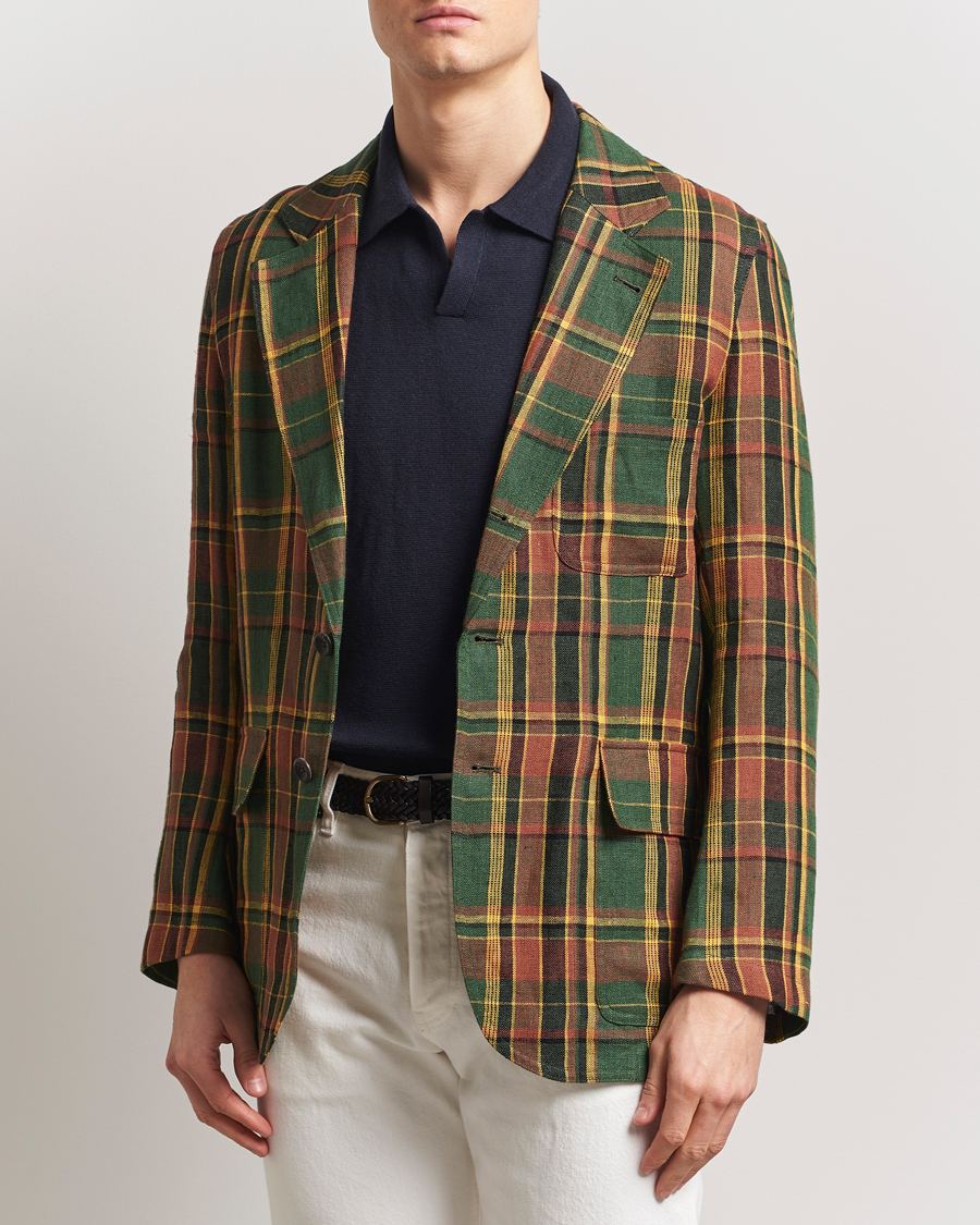 Herre | Dressjakker | Drake's | MKI Linen Madras Games Blazer Brown/Green