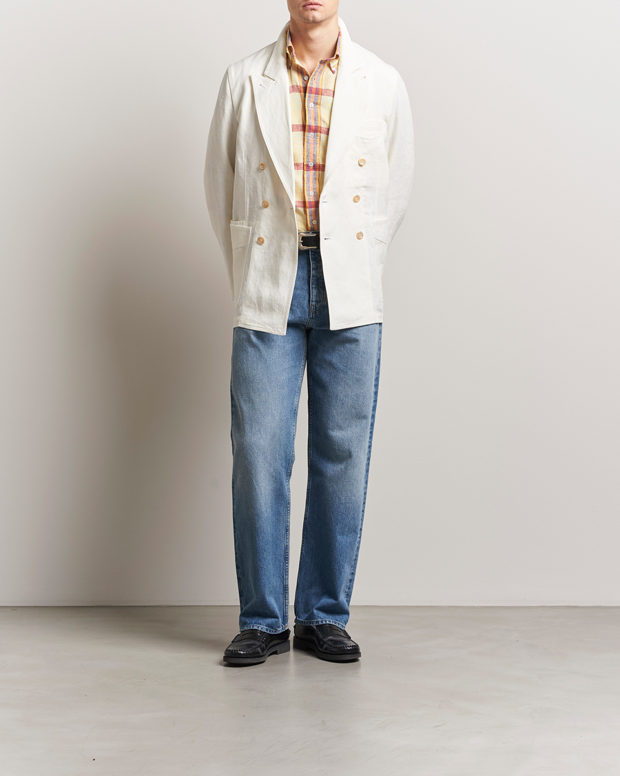 Herre | Dressjakker | Drake's | MKIII Linen Games Double Breasted Blazer Ecru