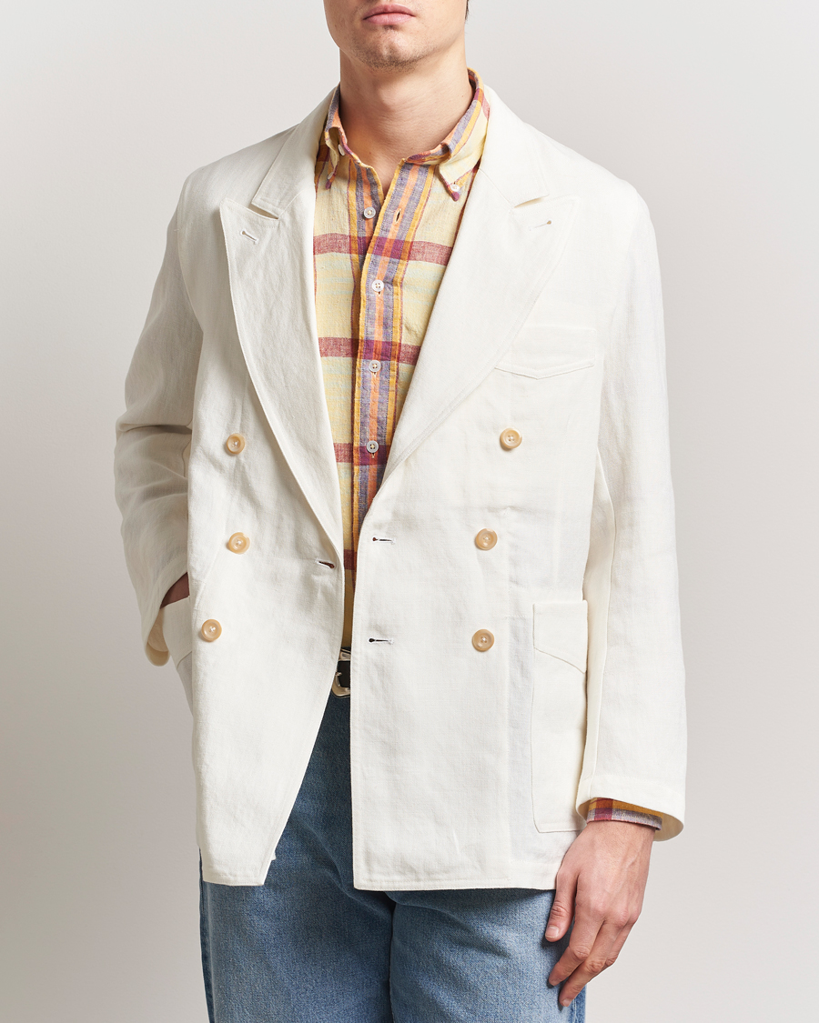 Herre | Dressjakker | Drake's | MKIII Linen Games Double Breasted Blazer Ecru
