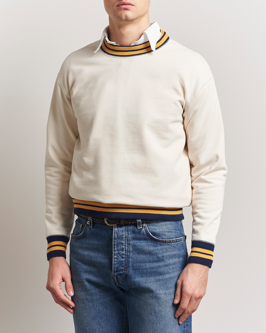 Herre | Gensere | Drake's | Striped Rib Long Sleeve Sweatshirt Ecru/Navy