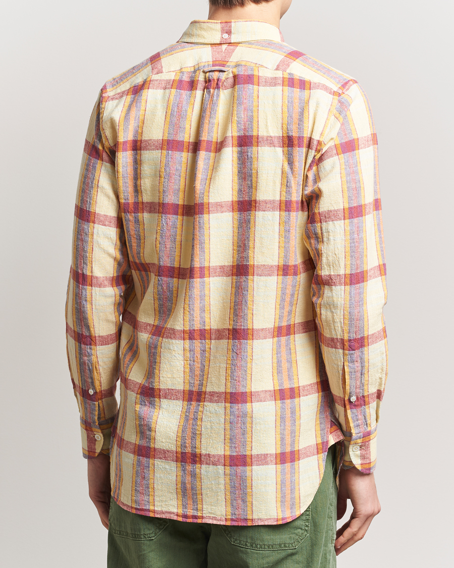 Herre | Skjorter | Drake's | Madras Cotton/Linen Button Down Shirt Yellow/Red/Navy