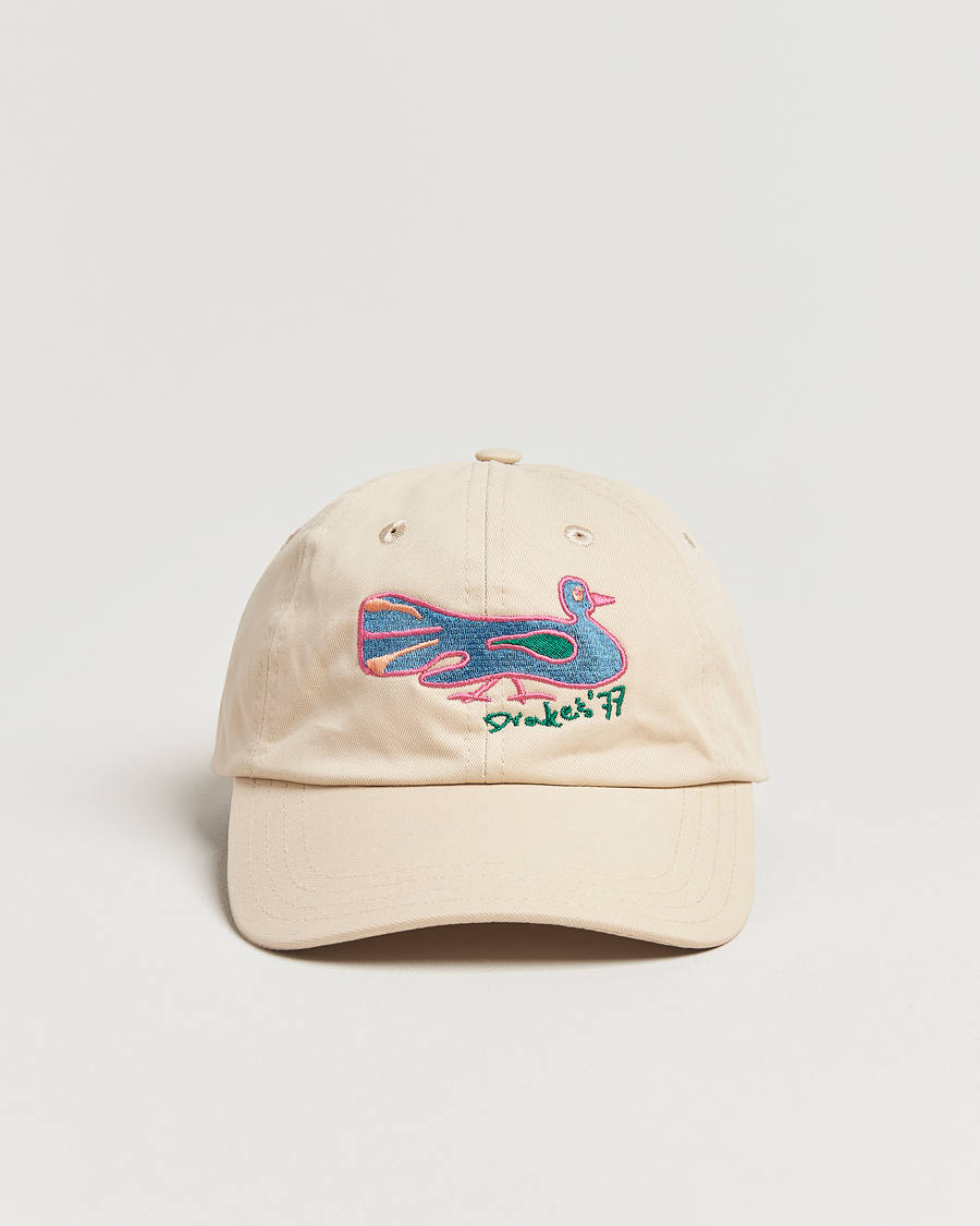 Herre | Hatter og capser | Drake's | Peacock Embroidered Cap Ecru