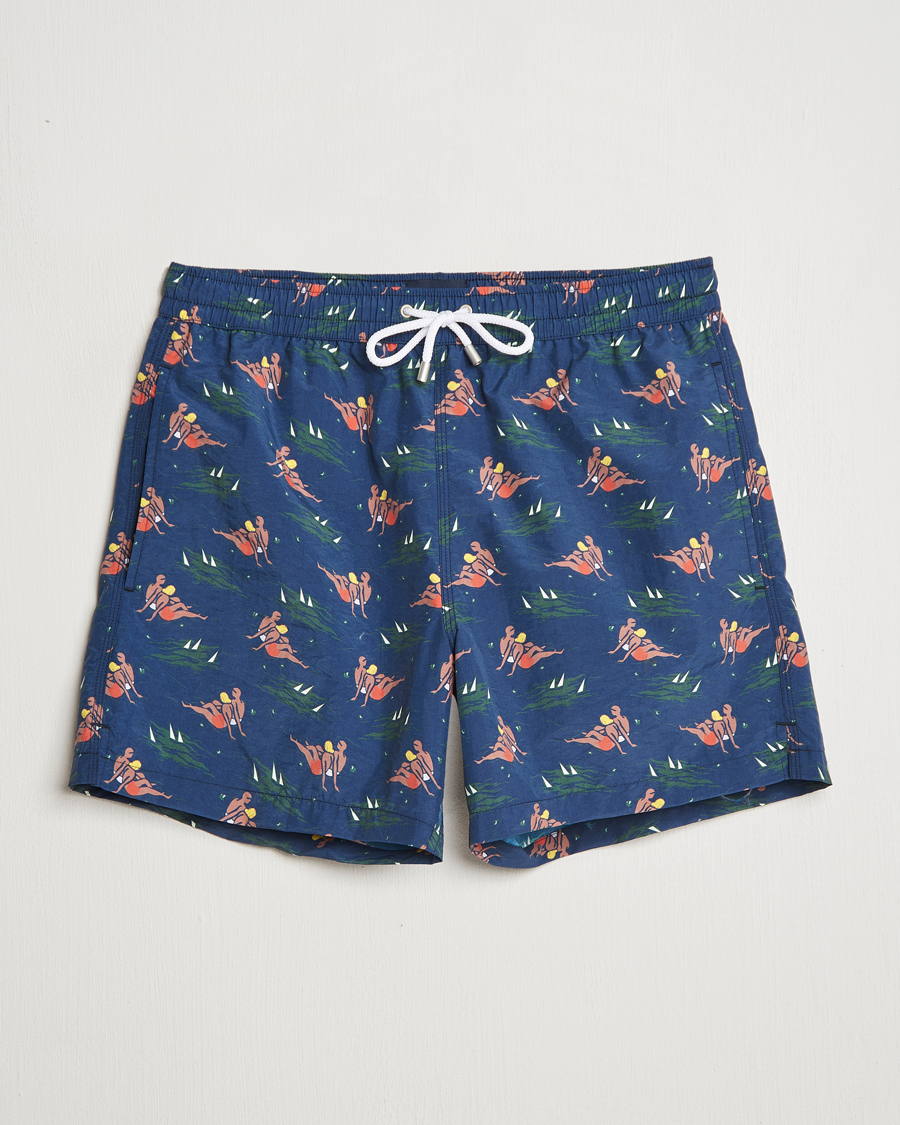 Herre | Badeshorts | Drake's | Bathers Print Drawstring Swimshorts Navy
