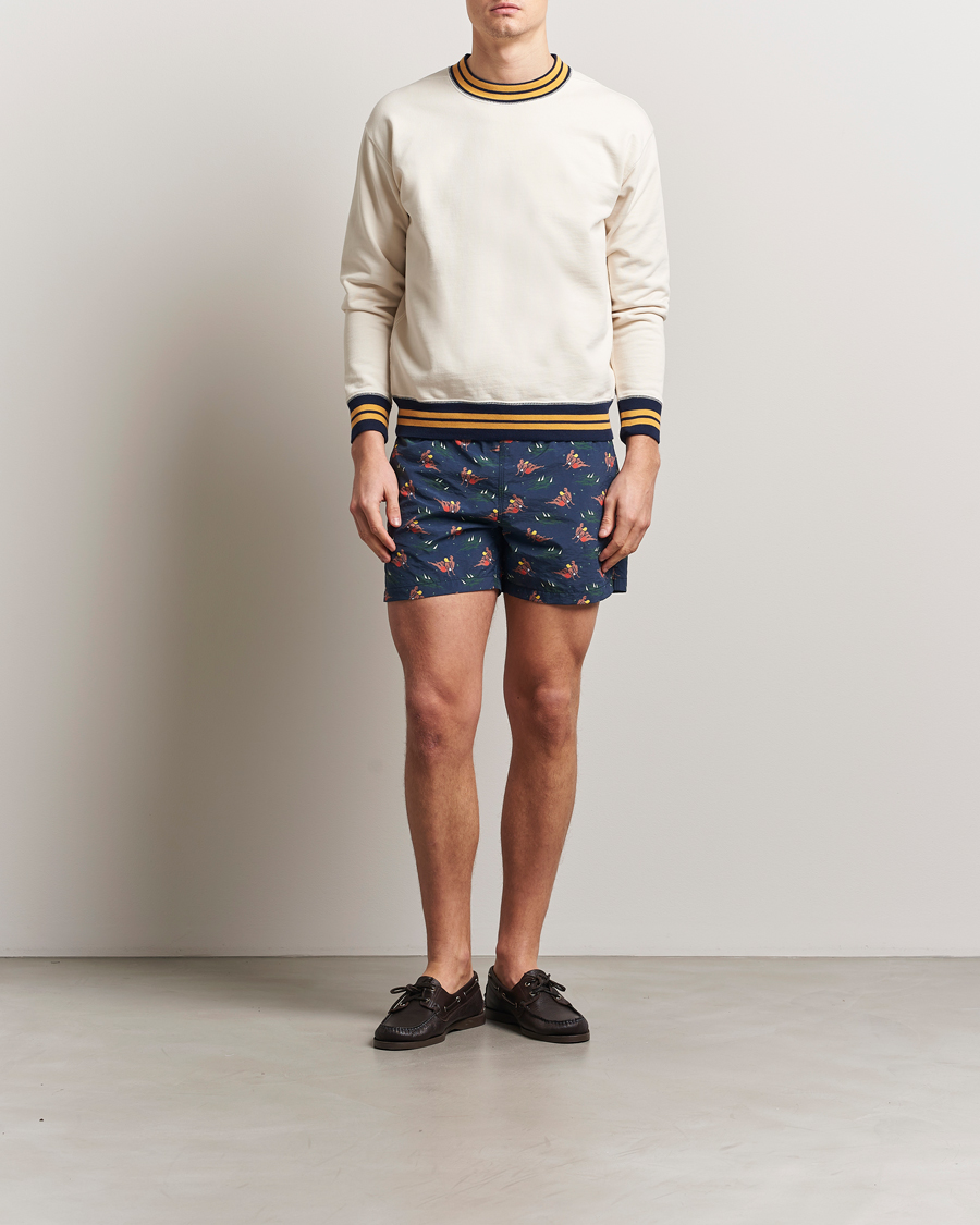Herre | Badeshorts | Drake's | Bathers Print Drawstring Swimshorts Navy