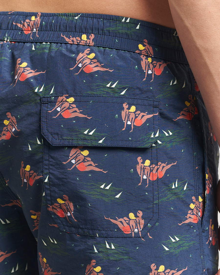 Herre | Badeshorts | Drake's | Bathers Print Drawstring Swimshorts Navy