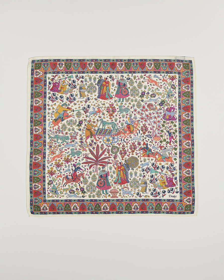 Herre | Drake's Floral Moghul Bandana Ecru/Navy/Magenta | Drake's | Floral Moghul Bandana Ecru/Navy/Magenta