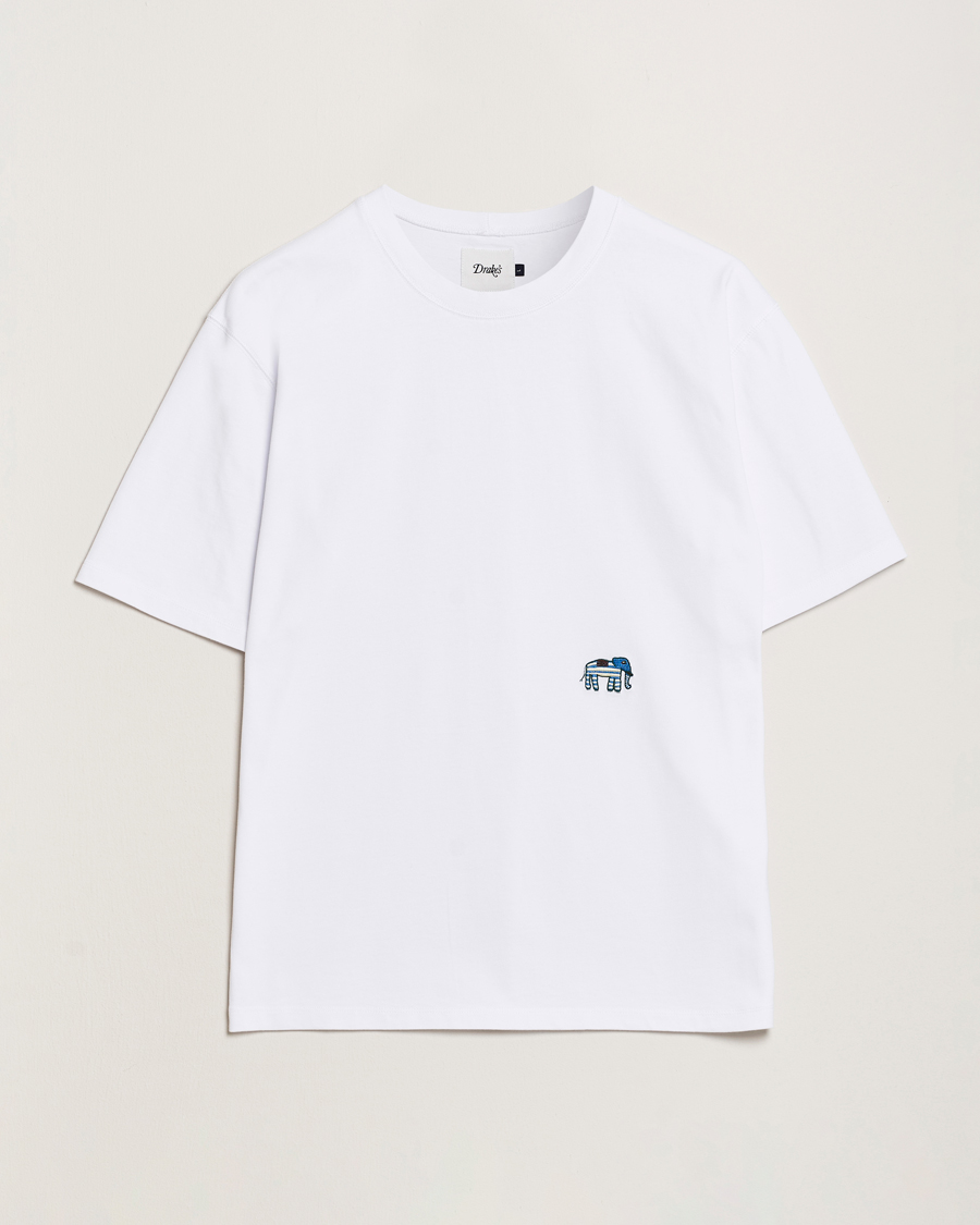 Herre | T-Shirts | Drake's | Elephant Graphic Print Hiking T-Shirt Ecru