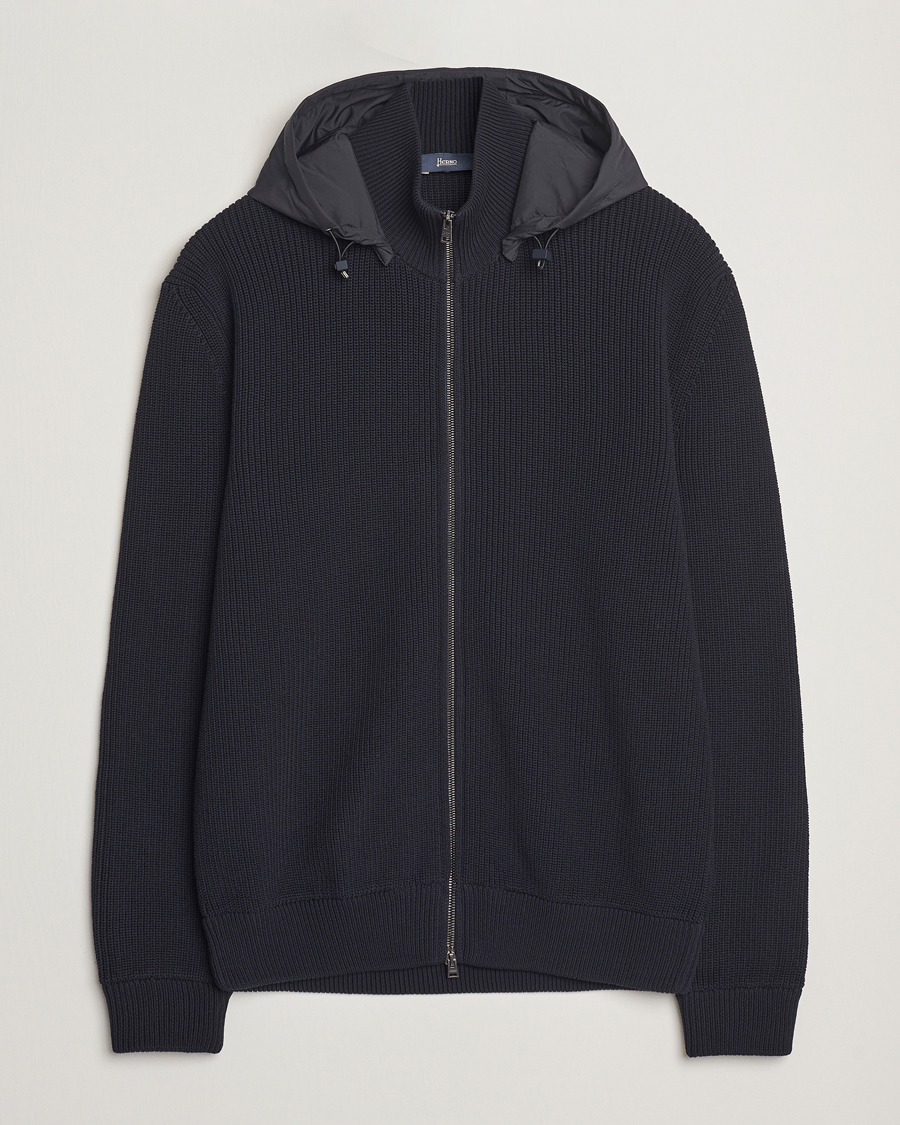 Herre | Jakker | Herno | Cotton Knit Hybrid Jacket Navy