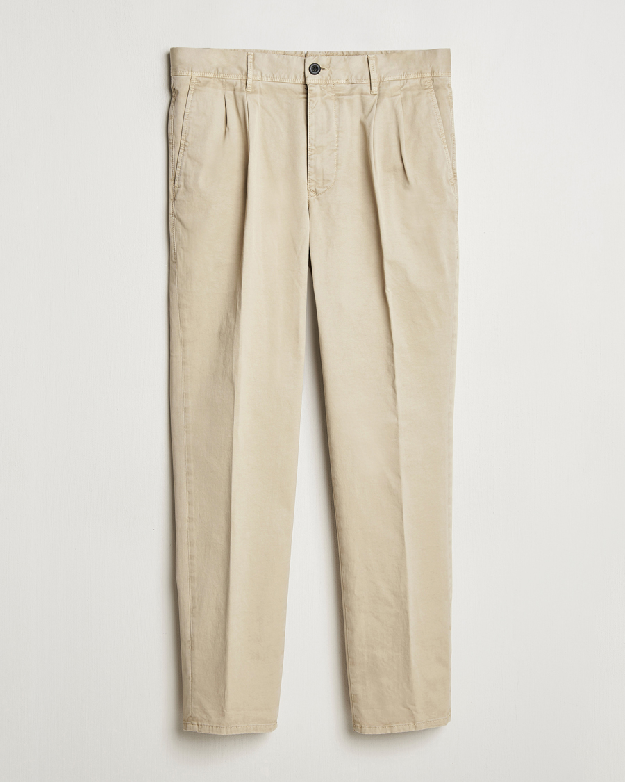 Herre | Bukser | Incotex | Tapered Fit Pleated Slacks Light Beige