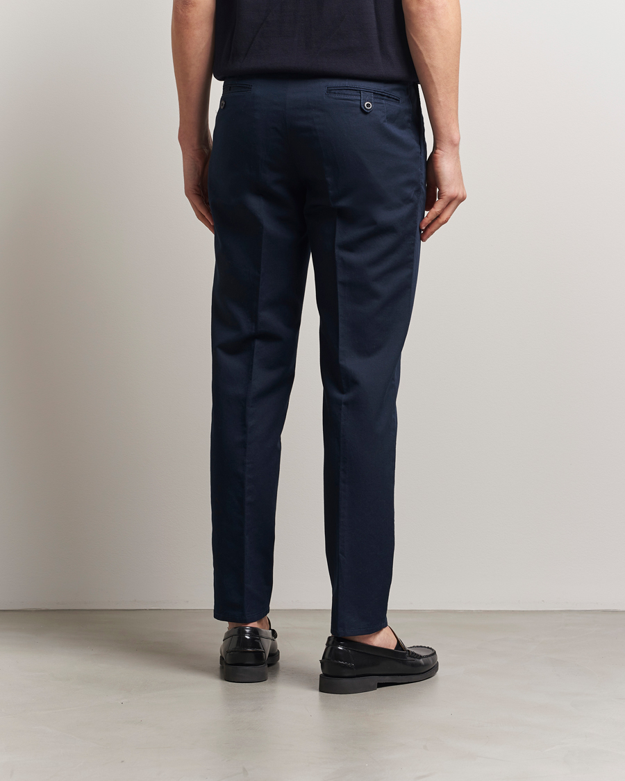 Herre | Bukser | Incotex | Tapered Fit Pleated Linen Slacks Navy