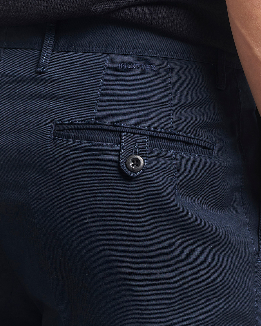 Herre | Bukser | Incotex | Tapered Fit Pleated Linen Slacks Navy