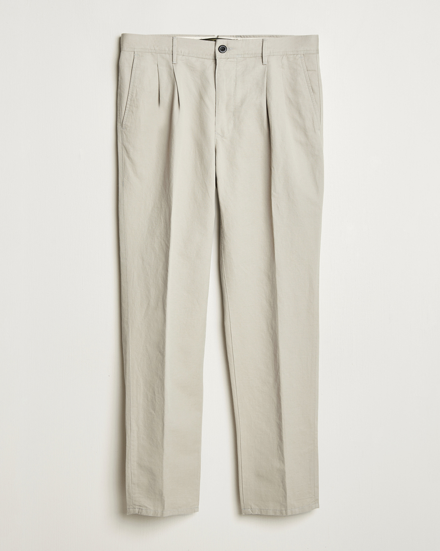 Herre | Bukser | Incotex | Tapered Fit Pleated Linen Slacks Light Beige