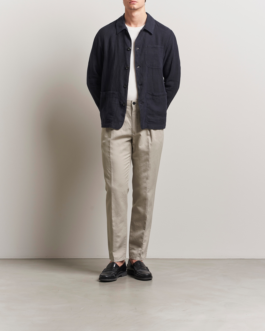 Herre | Bukser | Incotex | Tapered Fit Pleated Linen Slacks Light Beige