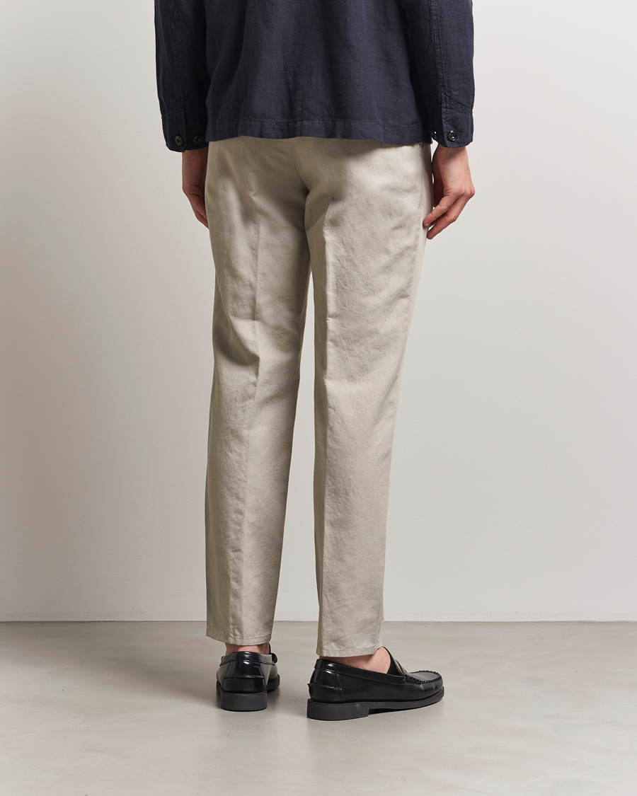 Herre | Bukser | Incotex | Tapered Fit Pleated Linen Slacks Light Beige