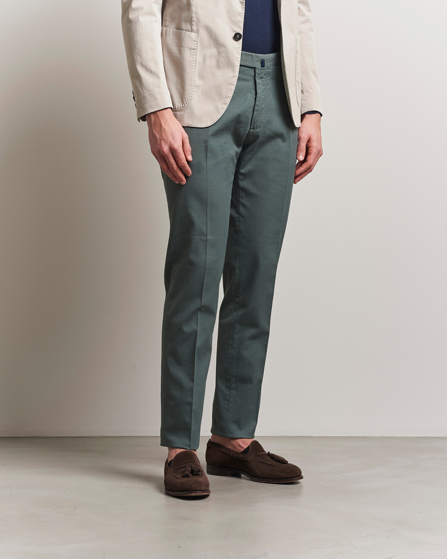 Herre | Bukser | Incotex | Slim Fit Micro Structure Cotton Chinos Green