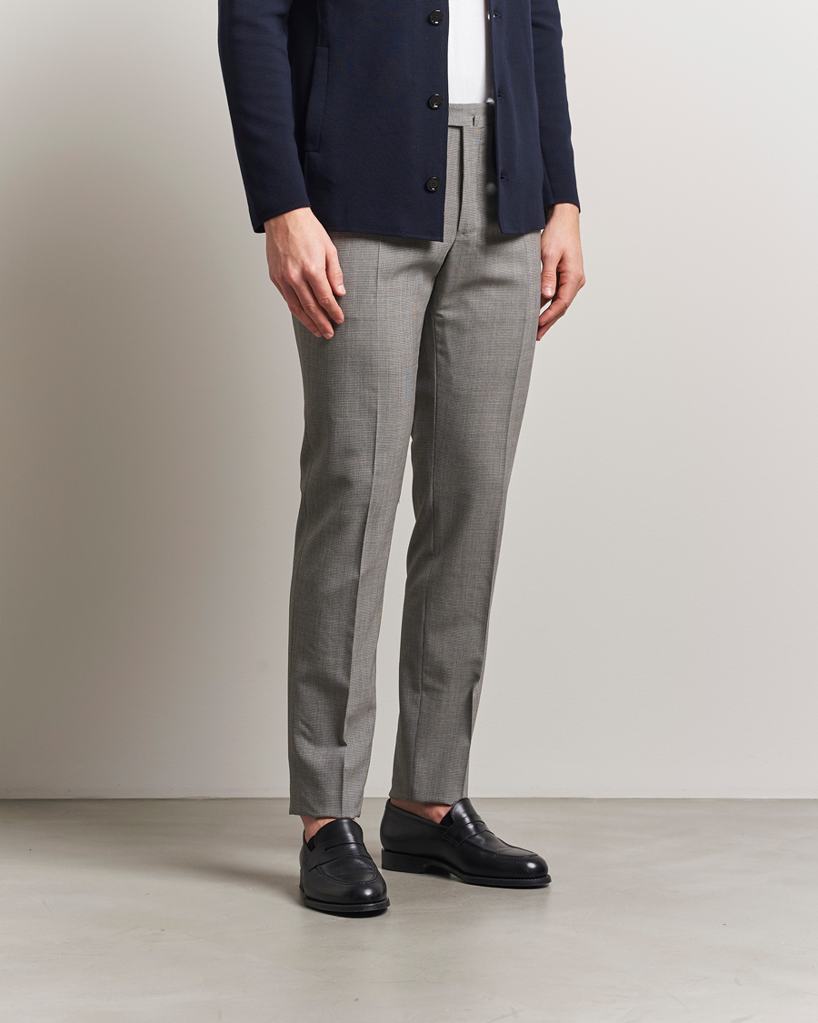 Herre | Bukser | Incotex | Slim Fit Micro Houndstooth Wool Trousers Light Grey