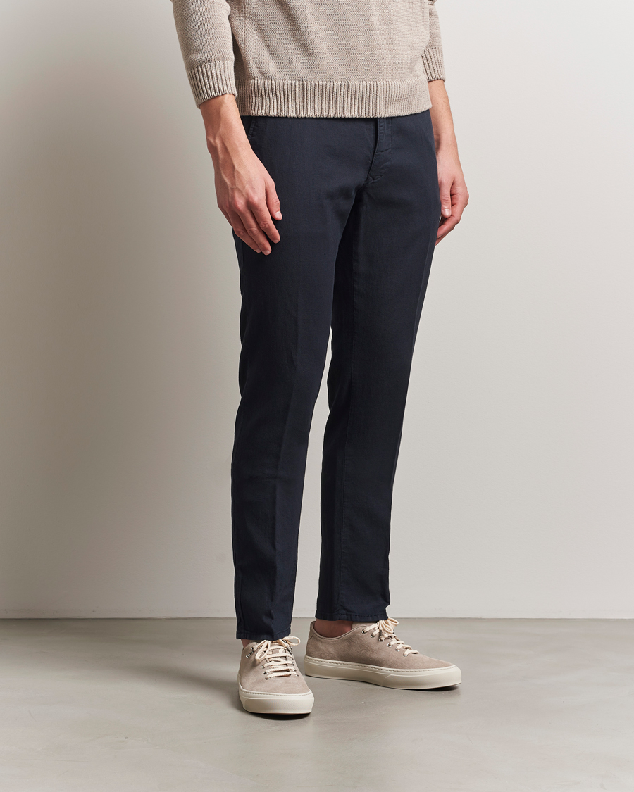 Herre | Bukser | Incotex | Slim Fit Basket Weave Cotton Slacks Navy