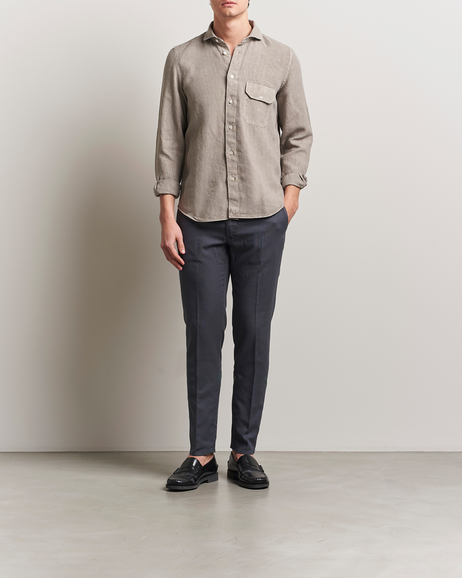 Herre | Bukser | Incotex | Slim Fit Basket Weave Cotton Slacks Dark Grey