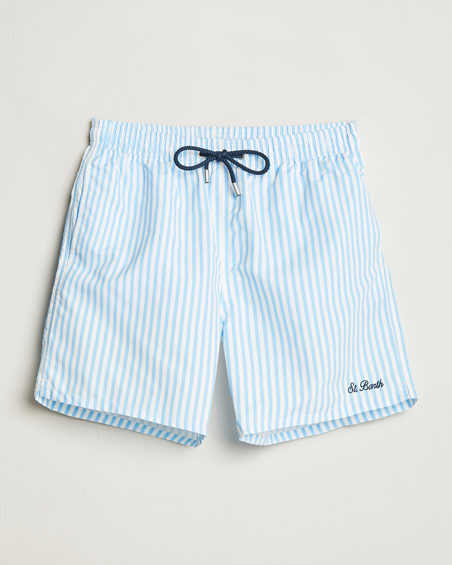 Herre | Badeshorts | MC2 Saint Barth | Printed Nylon Swim Shorts Light Blue Stripes