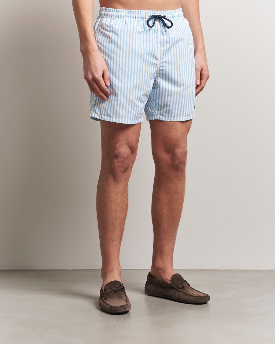 Herre | Badeshorts | MC2 Saint Barth | Printed Nylon Swim Shorts Light Blue Stripes