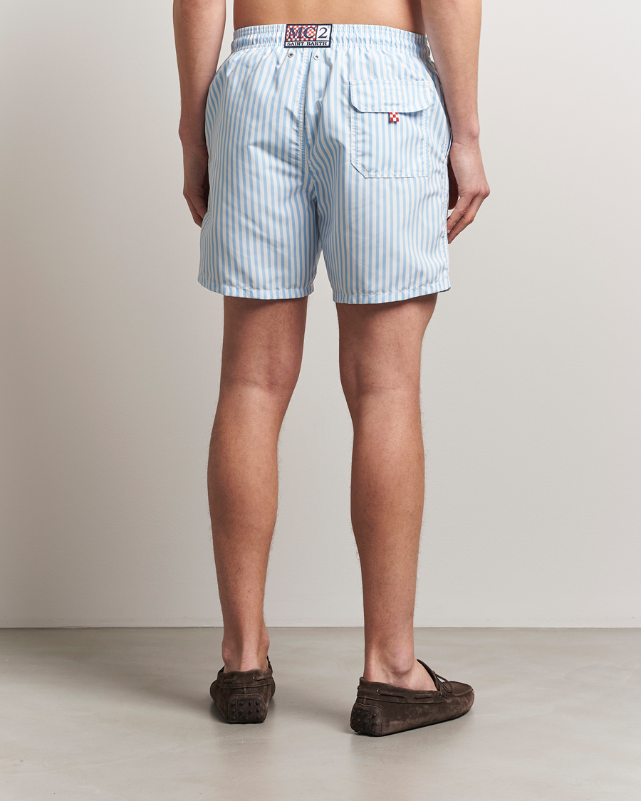 Herre | Badeshorts | MC2 Saint Barth | Printed Nylon Swim Shorts Light Blue Stripes