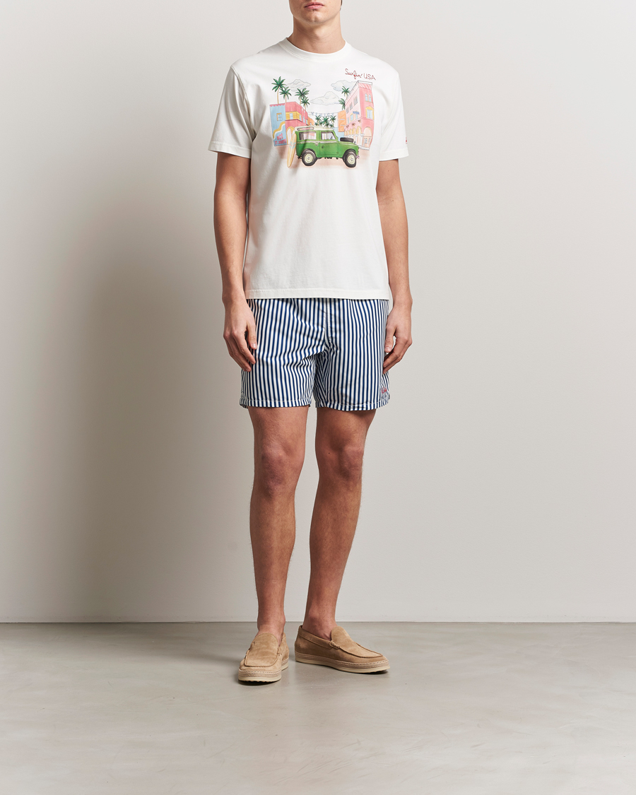 Herre | Badeshorts | MC2 Saint Barth | Printed Nylon Swim Shorts Dark Blue Stripes