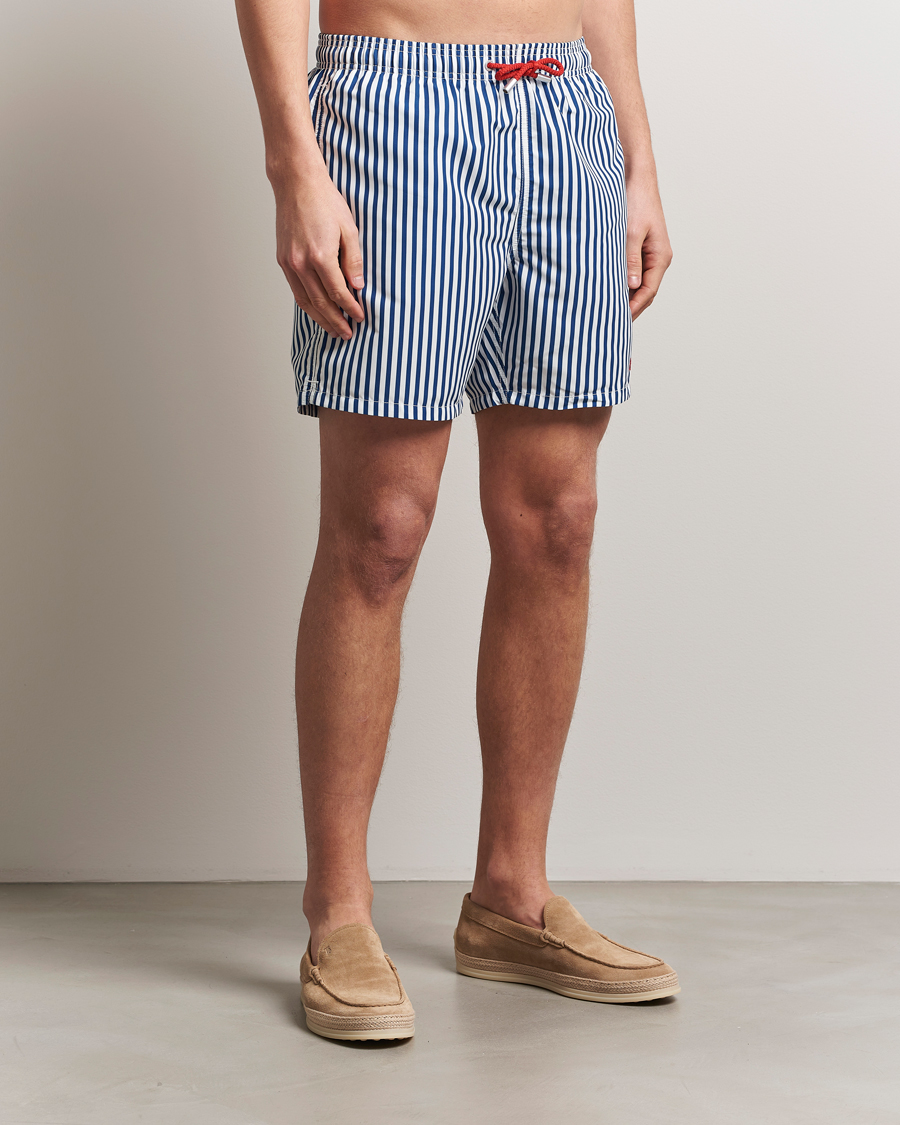 Herre | Badeshorts | MC2 Saint Barth | Printed Nylon Swim Shorts Dark Blue Stripes