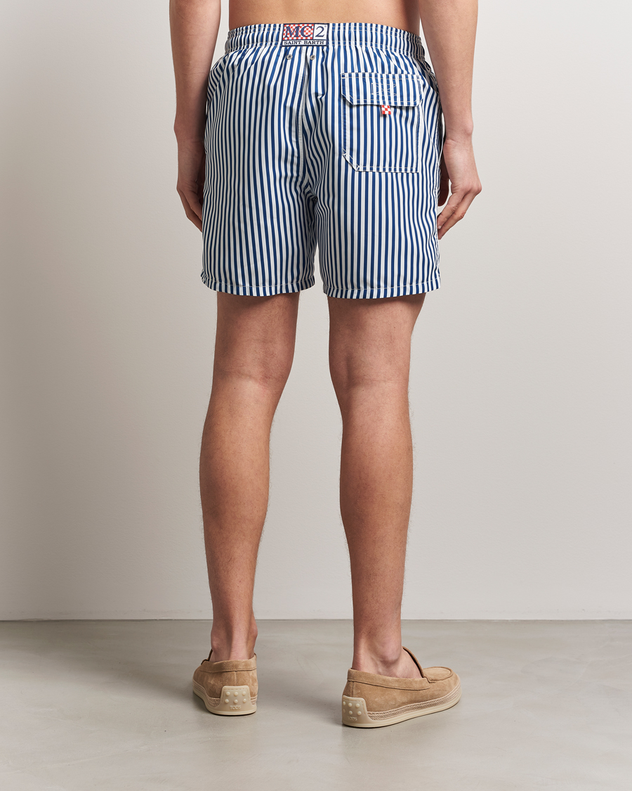 Herre | Badeshorts | MC2 Saint Barth | Printed Nylon Swim Shorts Dark Blue Stripes
