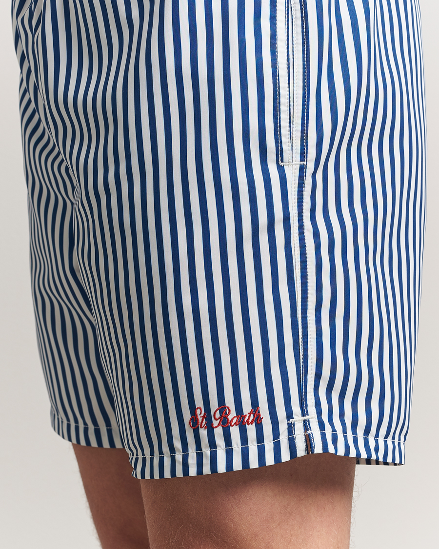 Herre | Badeshorts | MC2 Saint Barth | Printed Nylon Swim Shorts Dark Blue Stripes