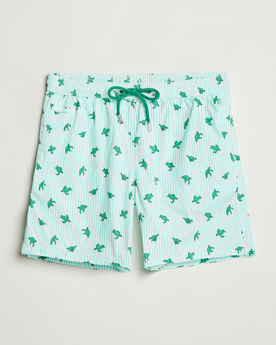 Herre | Badeshorts | MC2 Saint Barth | Printed Nylon Swim Shorts Green Turtle Stripes