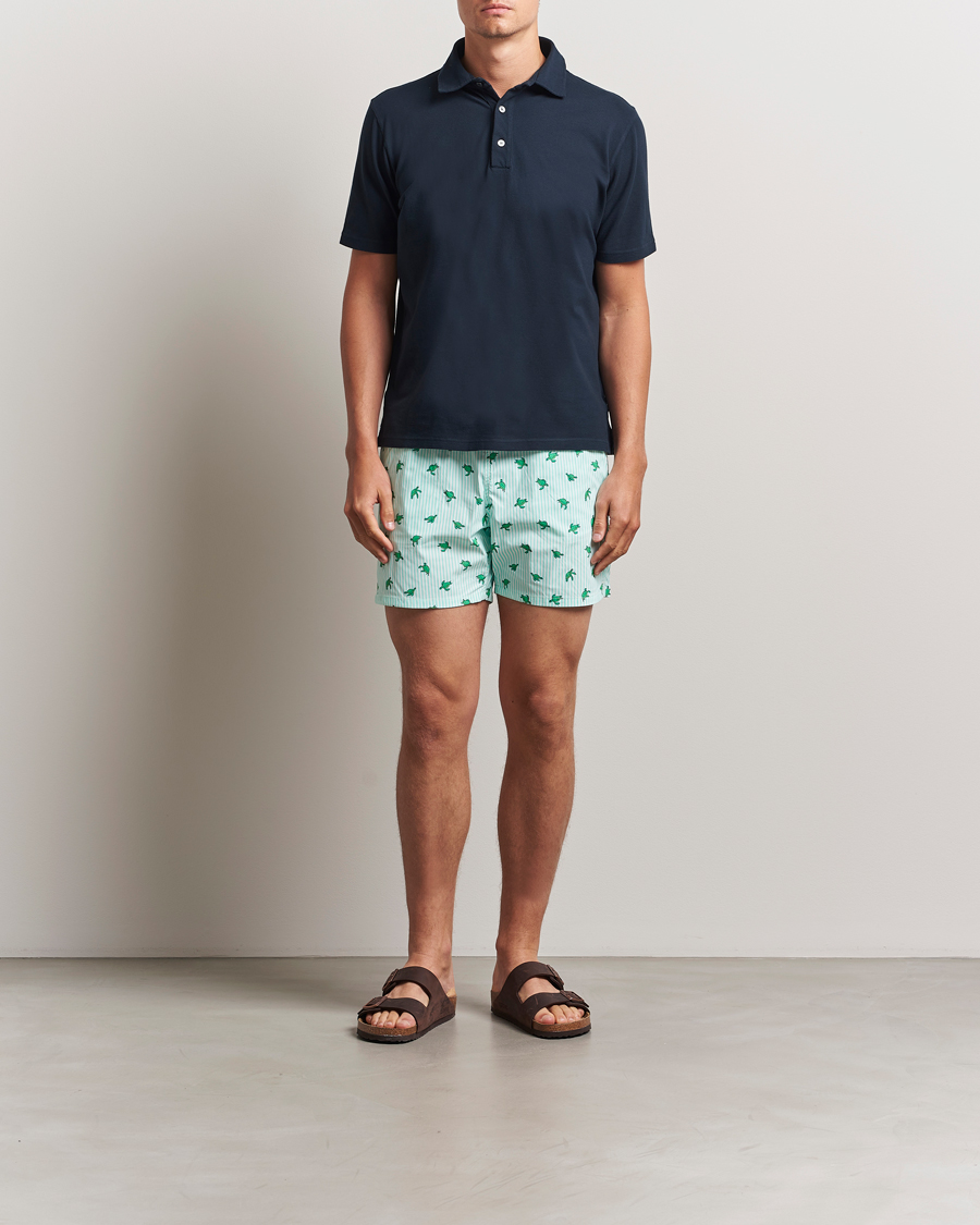 Herre | Badeshorts | MC2 Saint Barth | Printed Nylon Swim Shorts Green Turtle Stripes
