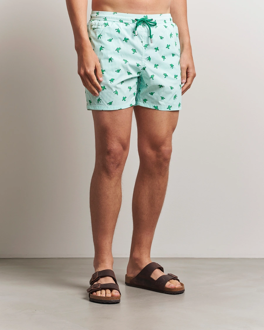 Herre | Badeshorts | MC2 Saint Barth | Printed Nylon Swim Shorts Green Turtle Stripes