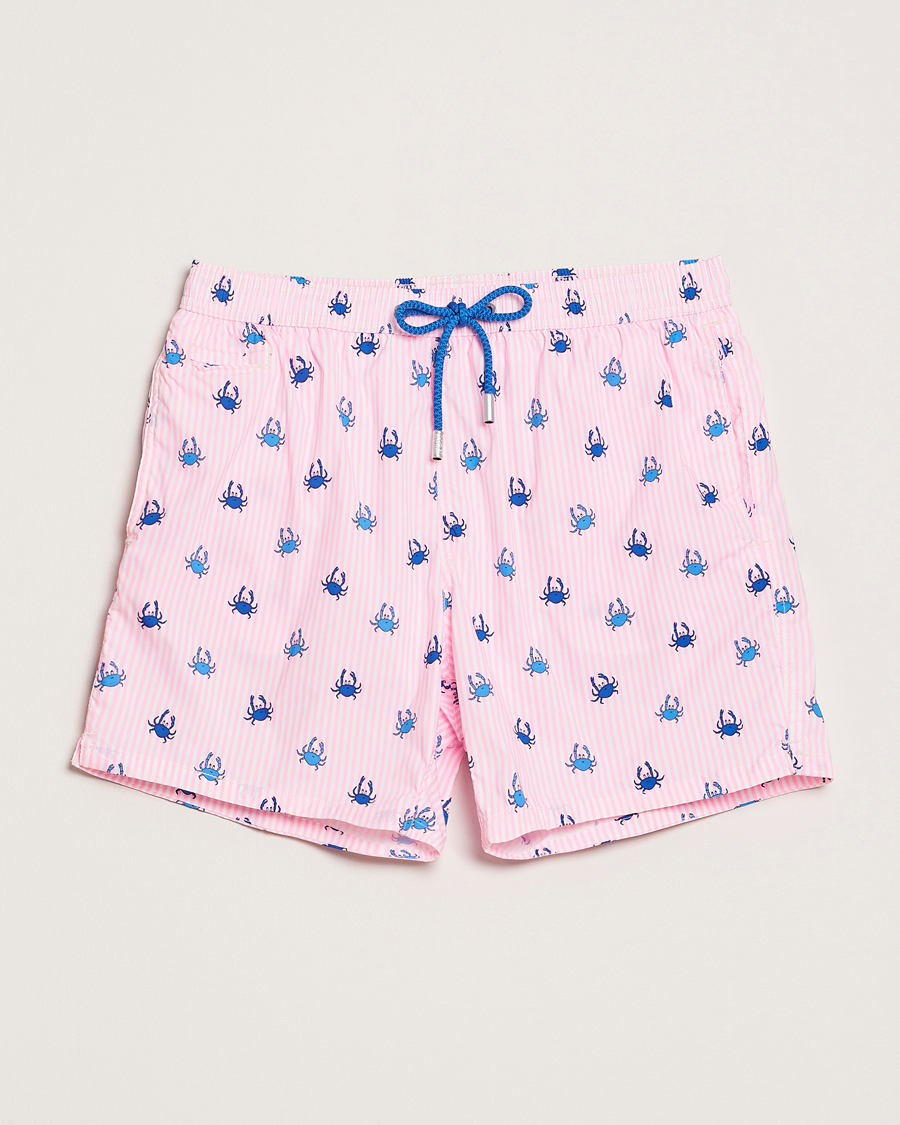Herre | Badeshorts | MC2 Saint Barth | Printed Nylon Swim Shorts Pink Crabs Stripes