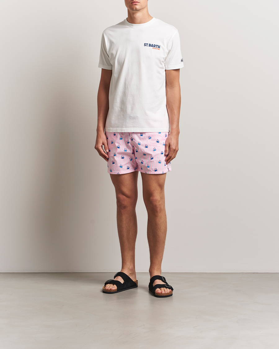 Herre | Badeshorts | MC2 Saint Barth | Printed Nylon Swim Shorts Pink Crabs Stripes