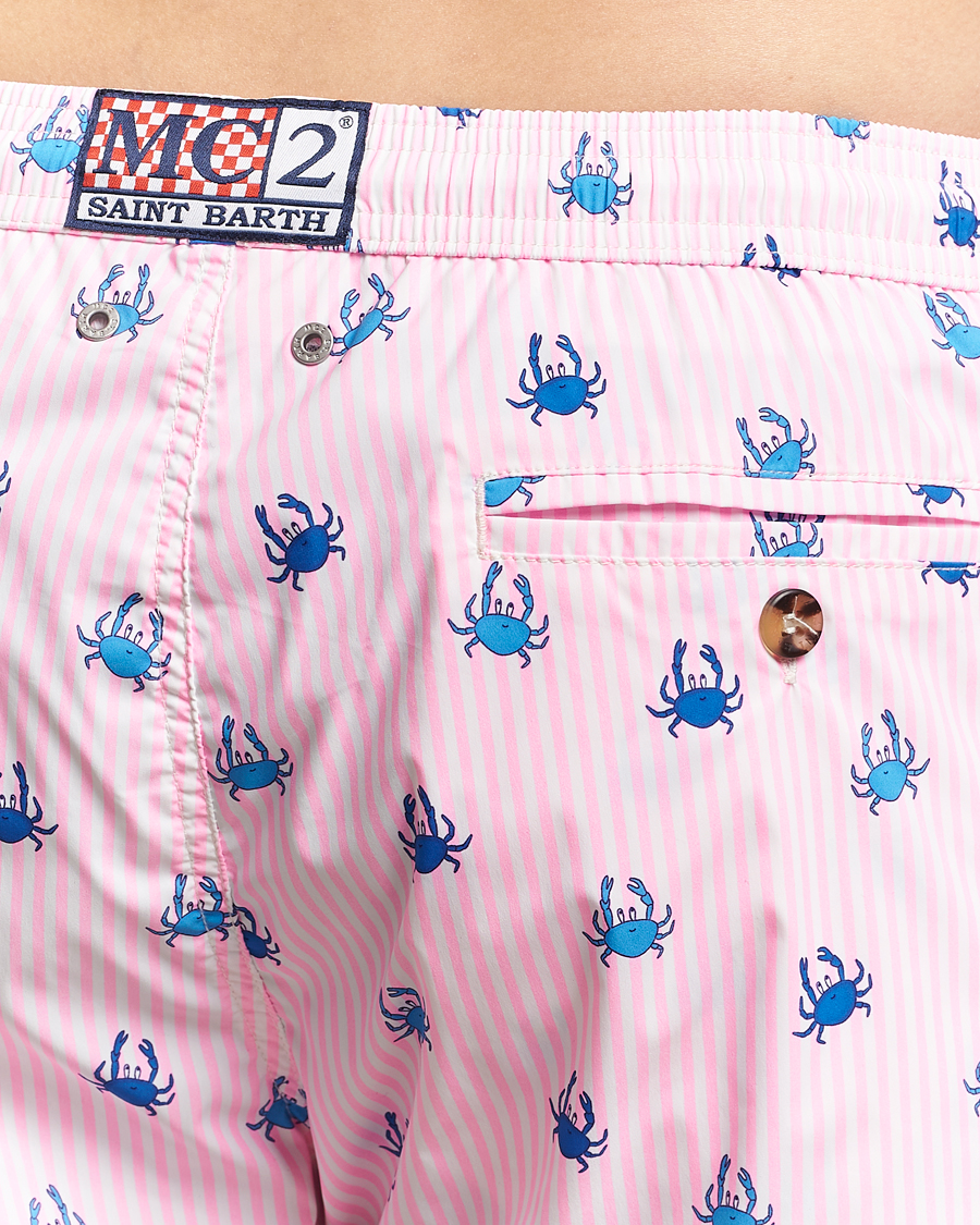 Herre | Badeshorts | MC2 Saint Barth | Printed Nylon Swim Shorts Pink Crabs Stripes