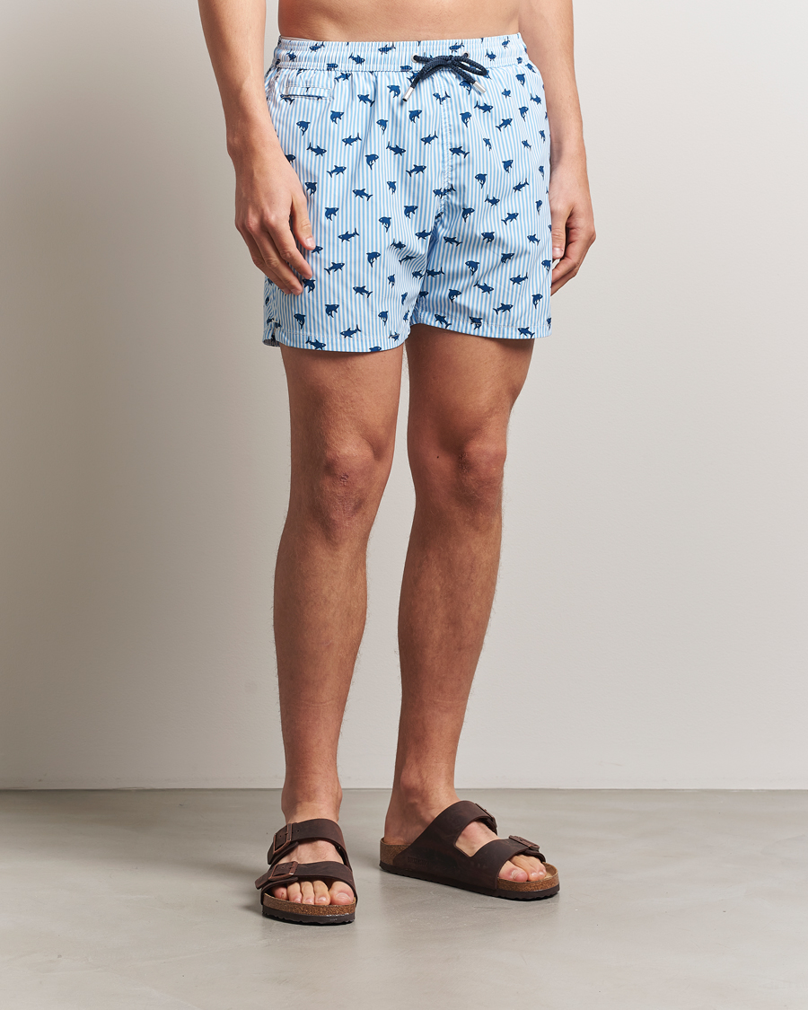 Herre | Badeshorts | MC2 Saint Barth | Printed Swim Shorts Blue Shark Trouble Stripes