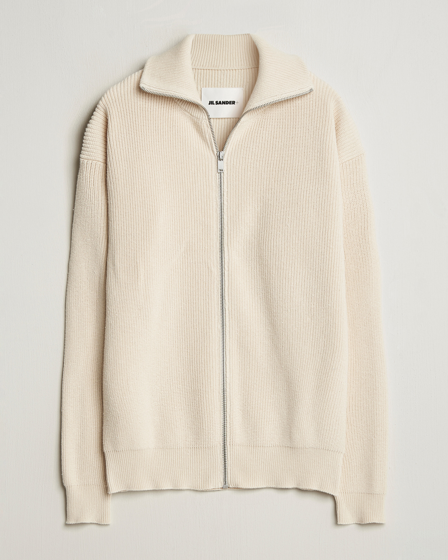 Herre | Gensere | Jil Sander | Rib Full Zip Cardigan Porcelain
